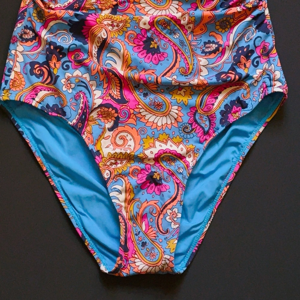 Lucky Brand One Piece Swimsuit Small Paisley Halter Tie Removable Cups NWOT - Picture 7 of 15